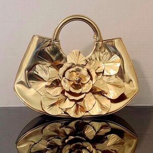 SOLD Anne Fontaine Gold "Scarlett BB Met" Calfskin Leather Handbag.